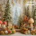 Jesienne tło fotograficzne – pastelowy jesienny las z muchomorami | J_238